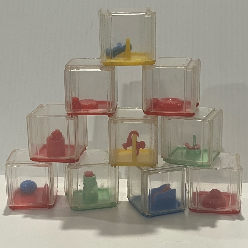 10 Vintage Busy Block Plastic Rattle Toys